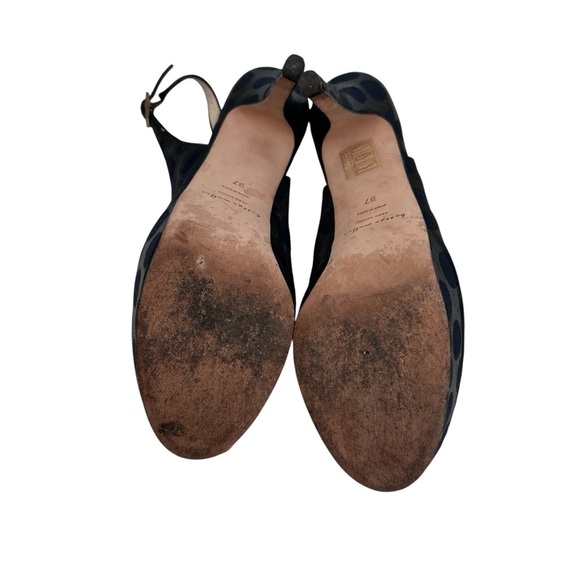 Bettye Muller Blue Polka Dot Slingback Platform Peep Toe Heels Size 37 Women’s - Picture 7 of 7